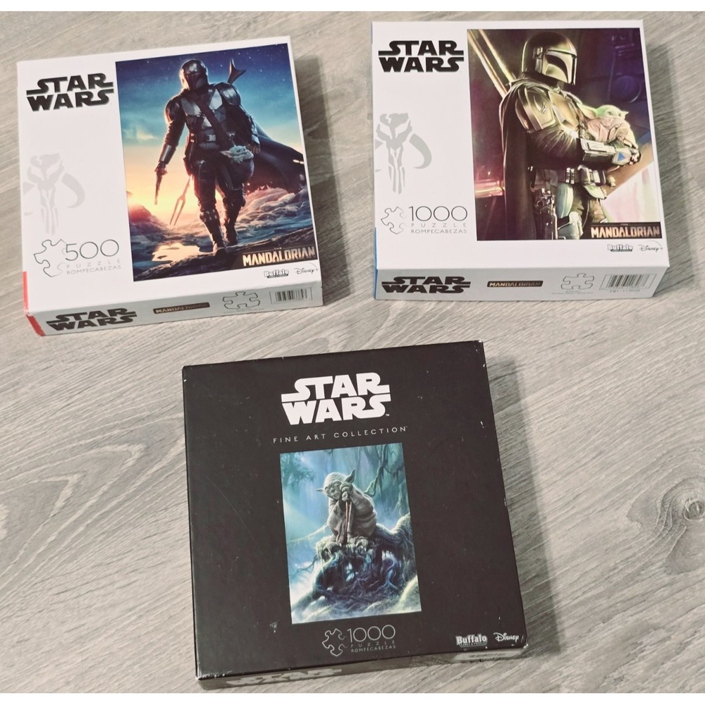 New 3 Star Wars Puzzles 2 1000 Pieces & 1 500 Pieces Yoda & Mandalorian Disney
